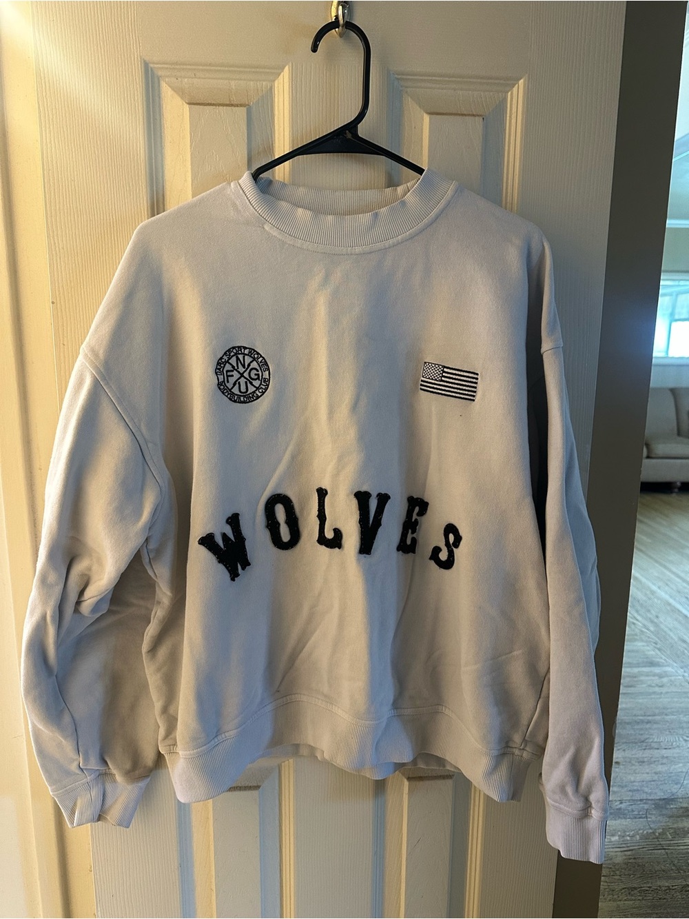 Darc Sport White Crewneck Sweatshirt with Black 'WOLVES' Embroidery